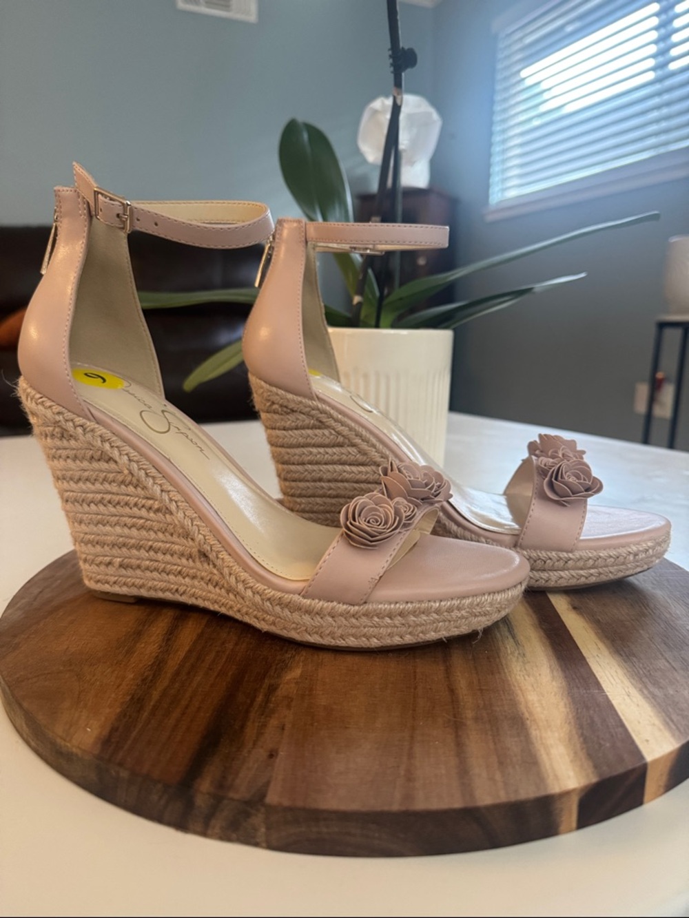 Jessica Simpson Blush Pink Floral Ankle-Strap Espadrille Wedges